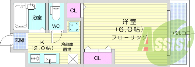 1Ｋ、エアコン、ＴＶ付きインターホン、バストイレ別