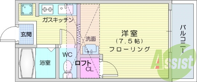 1K・ロフト1.5帖・バス、トイレ別・収納
