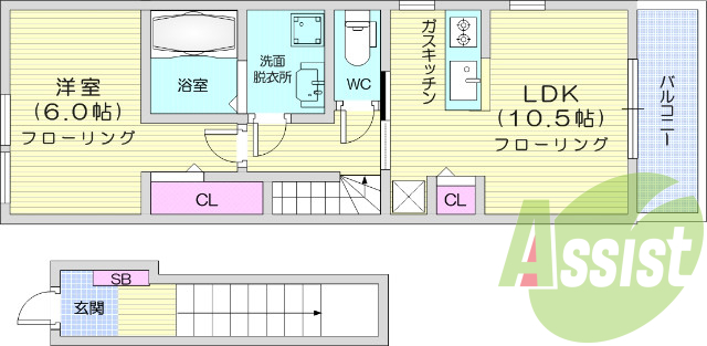 1LDK、エアコン、バストイレ別、モニターインターホン