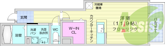 1K、エアコン、バストイレ別、モニターインターホン