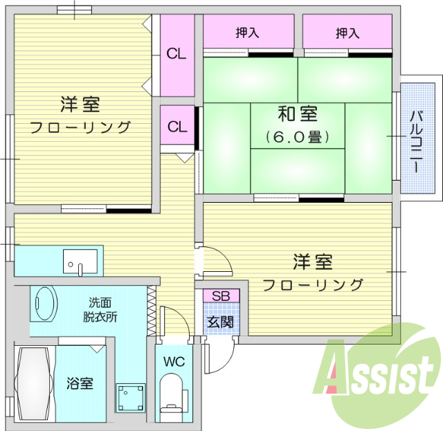 3Ｋ、シューズボックス、エアコン、独立洗面台。