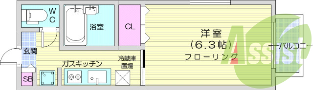1K、フローリング、バストイレ別、シューズボックス