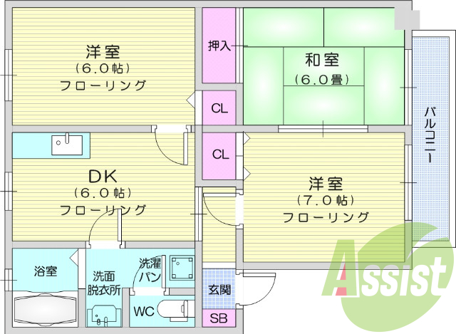 3DK、バルコニー、追焚機能、シャンプードレッサー