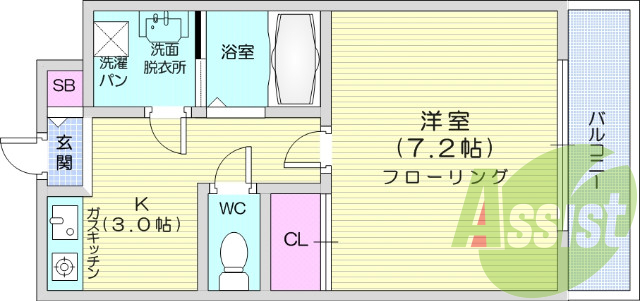1K、南向き、バストイレ別、ネット無料、家具家電付き