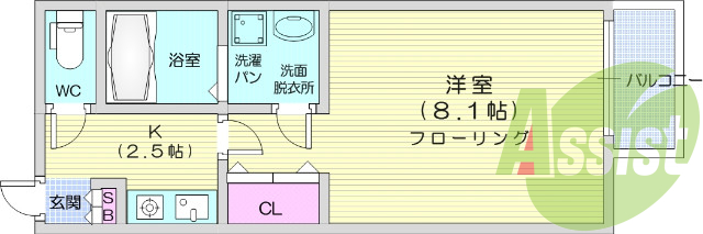 1K、モニター付きインターホン、エアコン