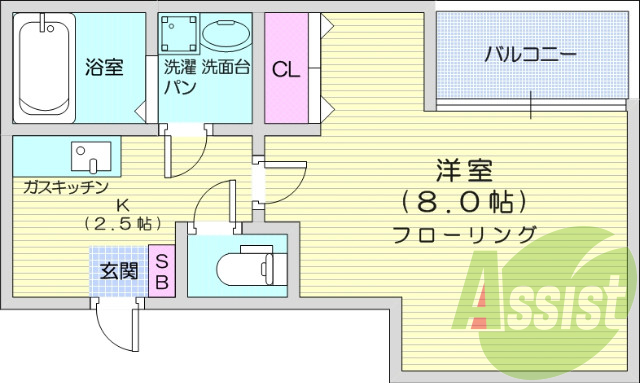 1K、バストイレ別、モニター付きインターホン