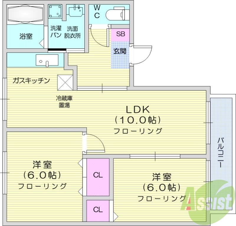 2LDK、モニター好きインターホン、ウォシュレット