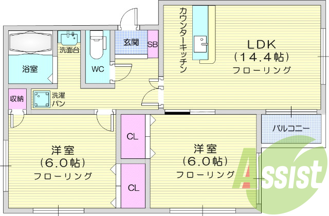2LDK、モニター付きインターホン、エアコン