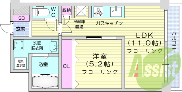 1LDK、エアコン、インターホン、ウォシュレット機能