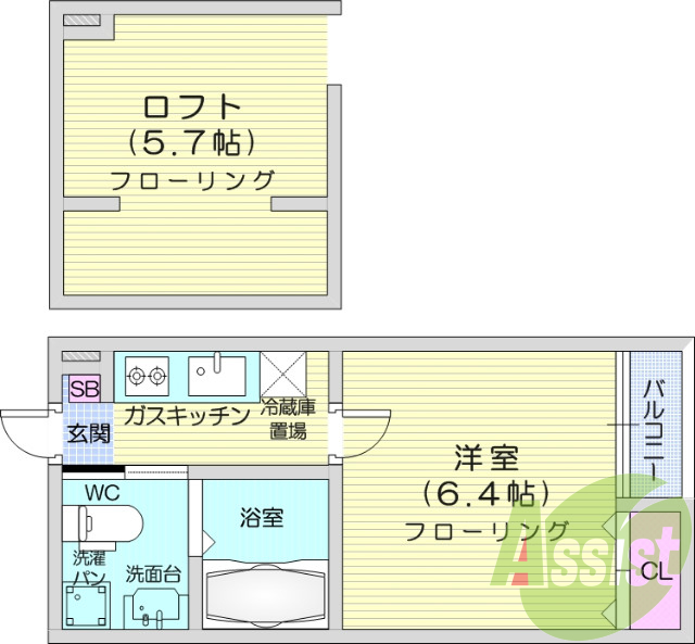 1K、ロフト付、デザイナーズ、ネット無料、角部屋