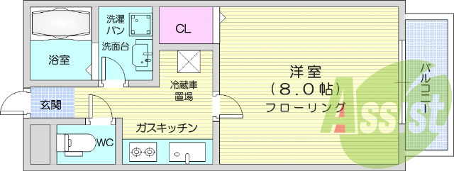 1K、エアコン、モニター付きインターホン