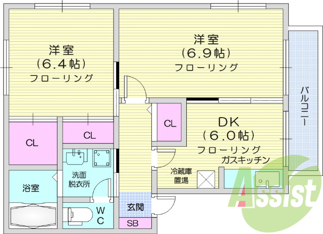 2DK、独立洗面台、エアコン、ウォシュレット