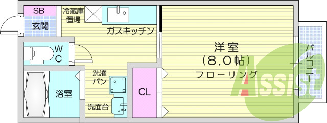 1K、ウォシュレット付き、シャンプードレッサー