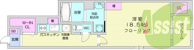 1K、バストイレ別、システムキッチン、浴室乾燥機