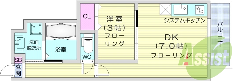 1DK、追炊き機能付バス、東北福祉大前駅徒歩圏内