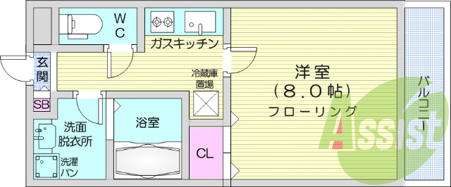 1K、エアコン、南向き、バストイレ別、独立洗面台、都市ガス