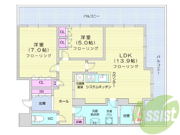 2LDK、仙台駅近、二重オートロック、浴室乾燥機付き