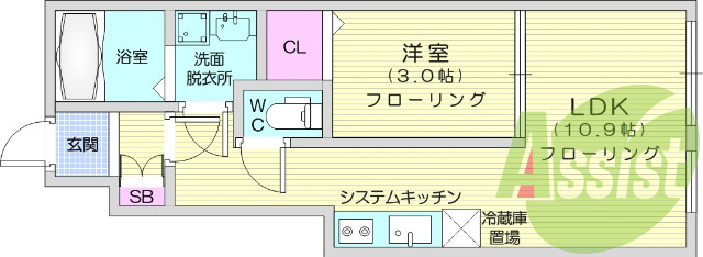 1LDK、シャンプードレッサー、追い焚き機能、浴室乾燥機