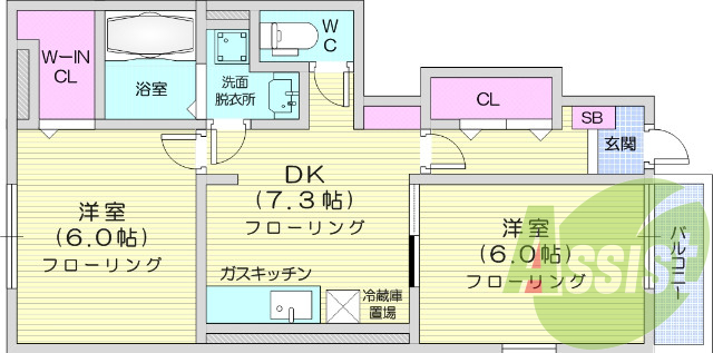 2DK、TVインターホン、エアコン、バストイレ別。