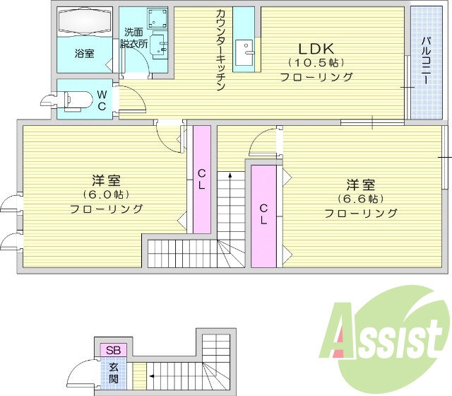 2LDK、都市ガス、インターネット使用料無料