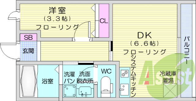 1DK、インターネット使用料無料、IHコンロ、防犯カメラ