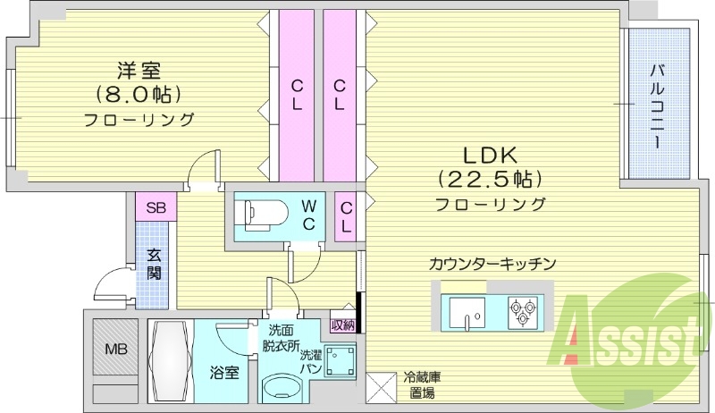 1LDK、デザイナーズ、カウンターキッチン、都市ガス