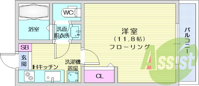 1Ｋ、フローリング、バストイレ別、独立洗面