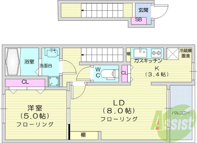 1LDK、BT別、浴室乾燥機、温水洗浄便座、シャワー付洗面台