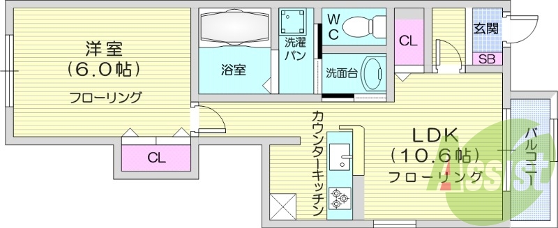 1LDK、追い焚き、カウンターキッチン、複層ガラス