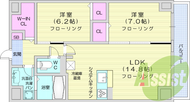 2LDK、オートロック、インターネット無料