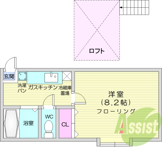 1*、ロフト、バス・トイレ別、エアコン有り