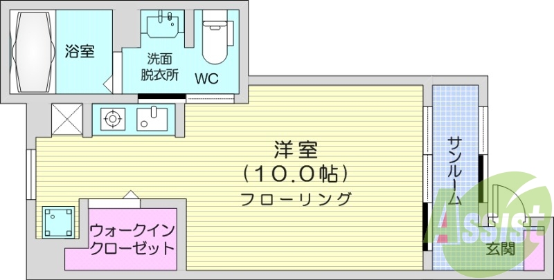 １K、追い焚き機能、浴室乾燥機、システムキッチン