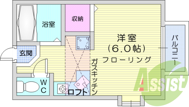 １Ｒ、ロフト、インターネット無料、エアコン、モニターホン