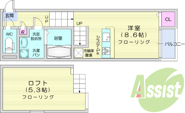 1K、ロフト付き、温水洗浄便座、浴室乾燥機、独立洗面台