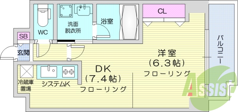 1DK、オートロック、システムキッチン、バストイレ別