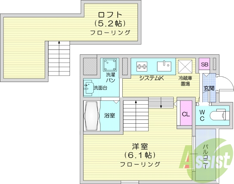 1R、ロフト、浴室TV、浴室乾燥、オートロック、ネット無料