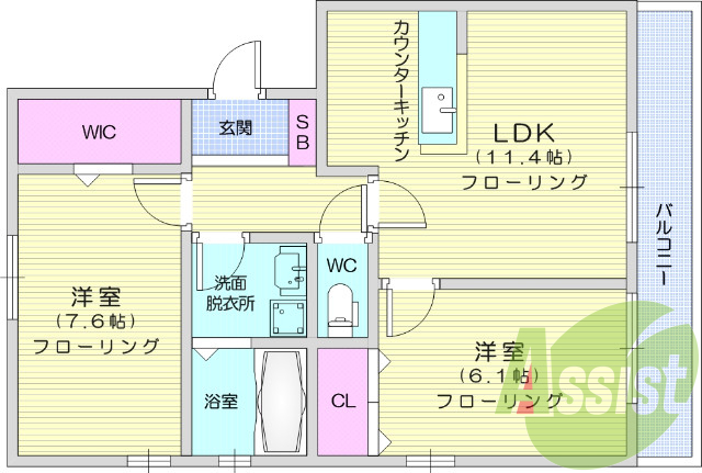 2LDK・ウォークインクローゼット・フローリング