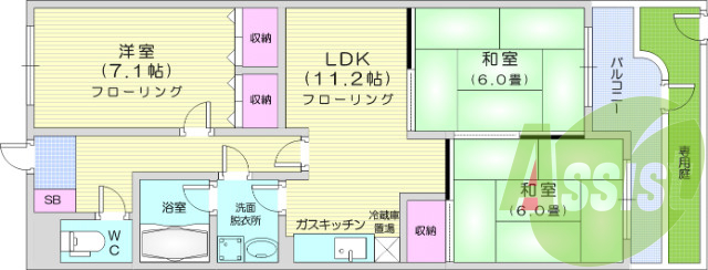 ３LDK、バス・トイレ別、エアコン、和室、専用庭