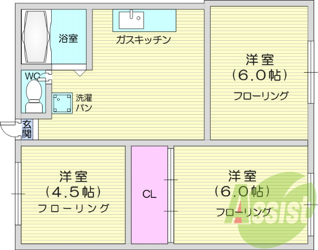 3DK、日当たり良好、B･T別、全居室フローリング