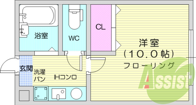 1K、バストイレ別、エアコン付き、温水洗浄便座