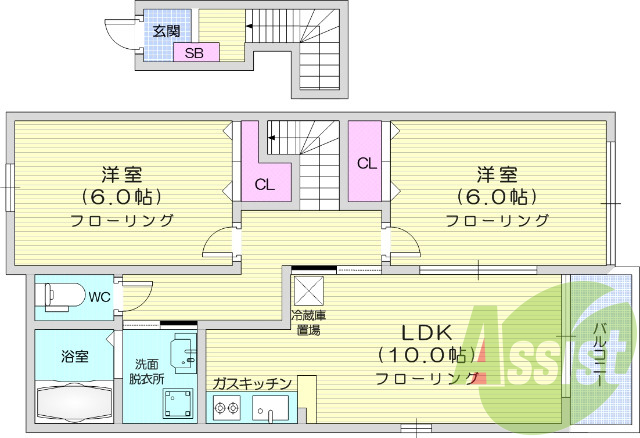 ２LDK、モニター付きインターホン、ウォシュレット