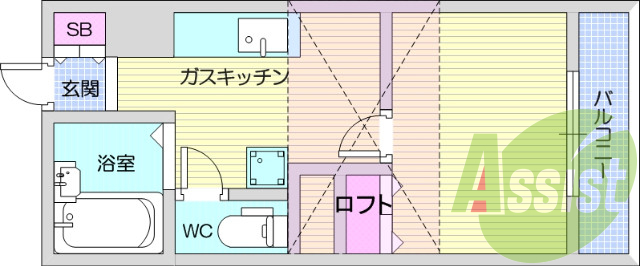 1K、ロフト付、ウェシュレット付き、陽当たり良好