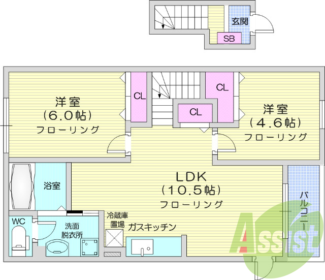 ２LDK、エアコン、モニター付きインターホン