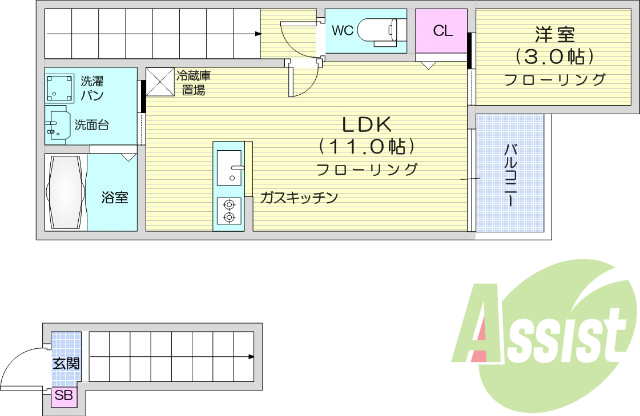 1LDK、インターネット無料、宅配ボックス、独立洗面台