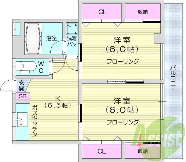２K、BT別、バルコニー、エアコン、都市ガス、シェアハウス可