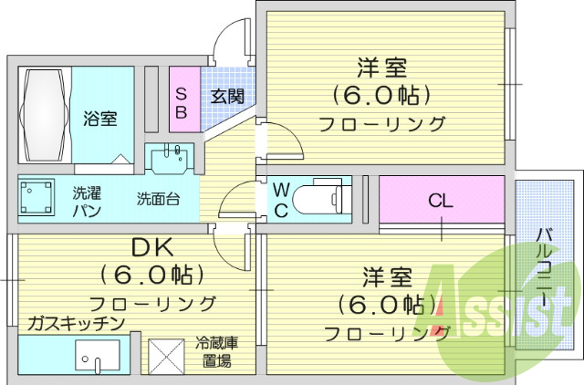 2ＤＫ、エアコン、インターホン、バストイレ別。
