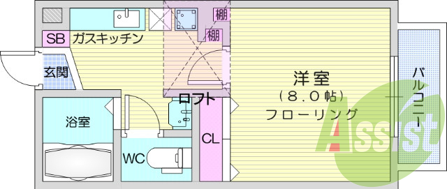 １K、ロフト、収納、日当たり良好、鉄骨造