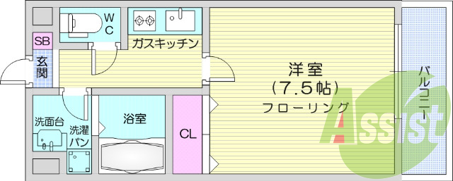 1K、TVモニター付きインターホン、ウォシュレット