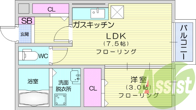 １LDｋ、フローリング、エアコン、クローゼット、