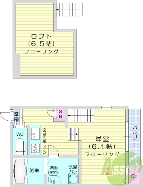 1K、ロフト付き、追い焚き、温水洗浄便座